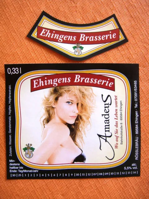 GERMANY beer label - Rösslebräu EHINGEN with woman