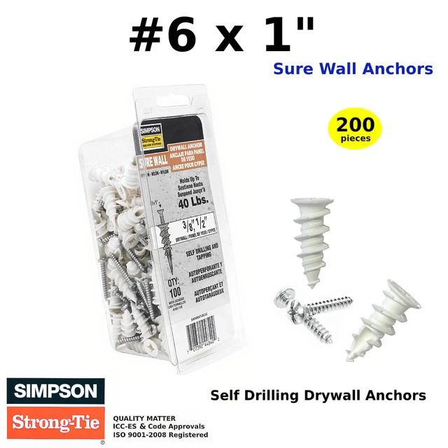 (200) Wall Anchors And Screws For Drywall Self Drilling Hollow Wall Anchor kit