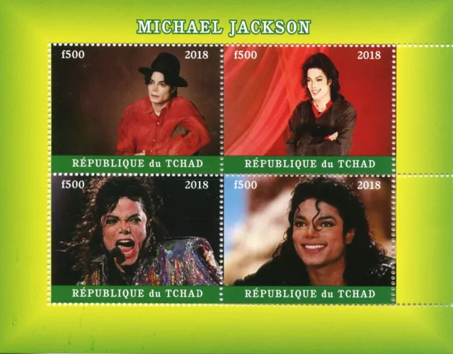 Chad Music Stamps 2018 CTO Michael Jackson Pop Stars Popstars Celebrities 4v M/S