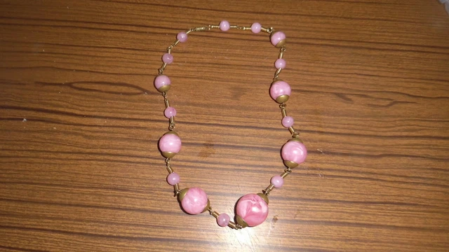 Collier Ras Du Cou Vintage LERITZ - Boules à Noeud Marin Et Résine, Doré, Années 80, Occasion En Bon état