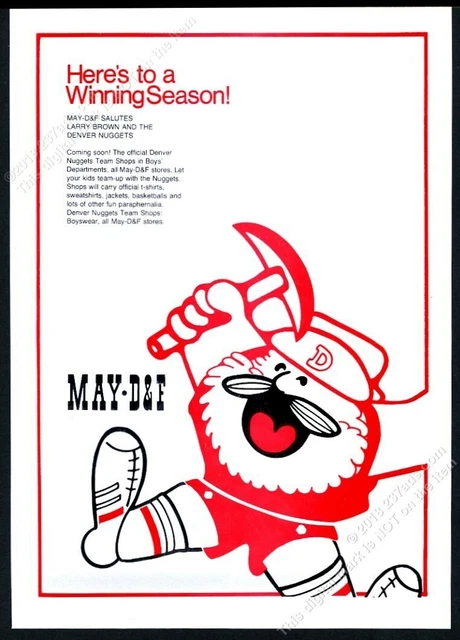 1975 Denver Nuggets miner logo art May D&F stores vintage print ad