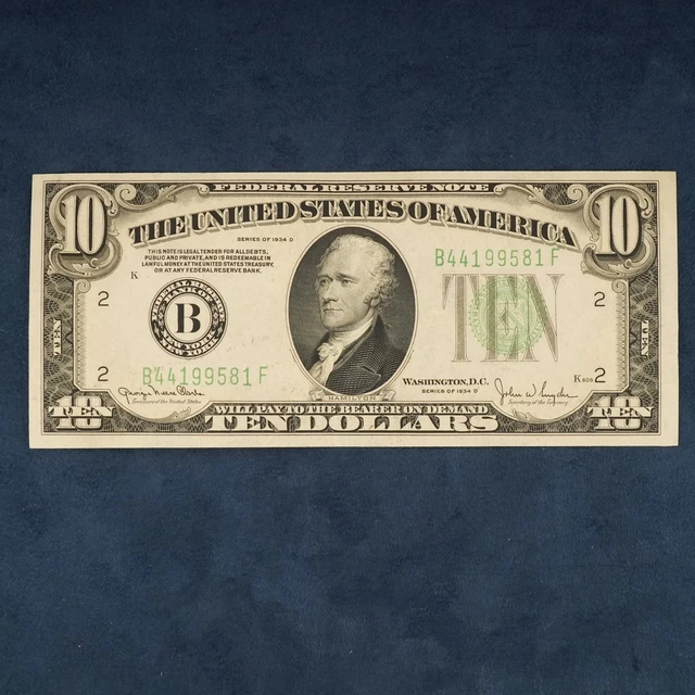 1934-D $10 Federal Reserve Green Seal Note - Crisp UNC Fr 2009B - Free Ship US