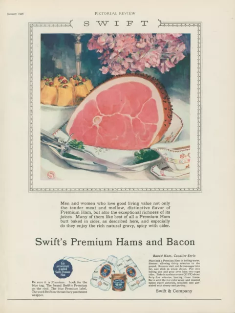 1928 Swifts Premium Hams Bacon Gravy Boat Serving Platter Vtg Print Ad PR5