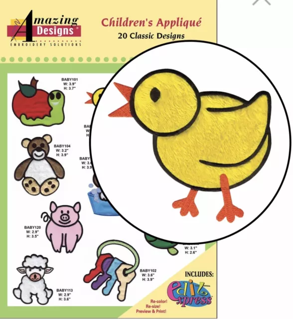 Aplique para niños Amazing Designs 20 diseños clásicos ADC-78 totalmente nuevo sellado.