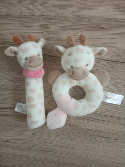 lot Doudou Girafe Charlotte Nattou  baton pouet et hochet coomme neuf