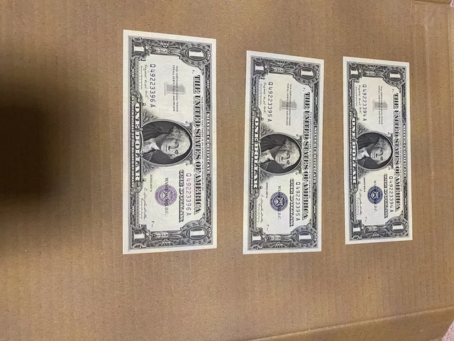Consecutive 1957 One Dollar Blue Seal Note Silver Certificate lot of 3