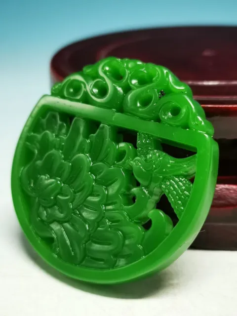 High Quality Superb Green Jade Hand Carving Phoenix Flower And Bird Pendant Da8