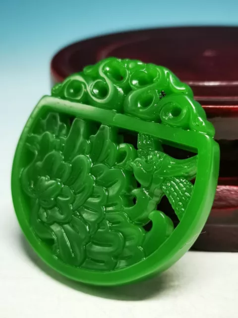 High Quality Superb Green Jade Hand Carving Phoenix Flower And Bird Pendant Da8