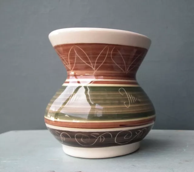 Vintage Dragon Pottery Rhayader Wales small vase pot brown green studio Welsh