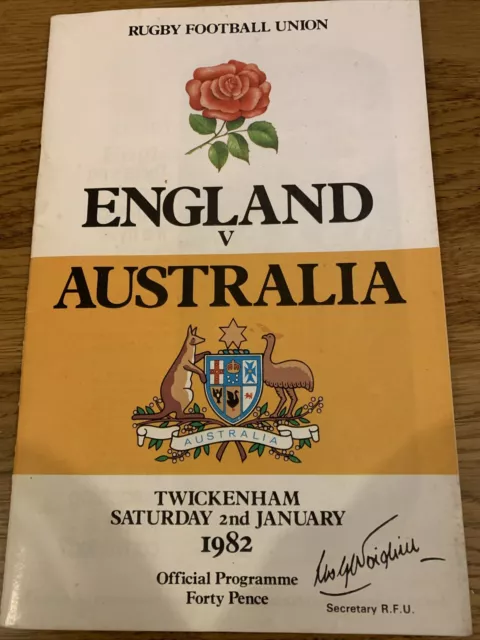 England V Australia rugby 02/01/1982 Programme