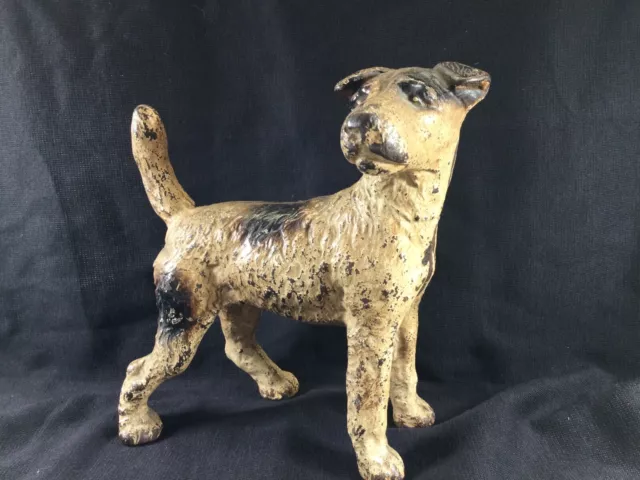 Vintage Cast Iron Wire Hair Fox Terrier Dog Doorstop 8”