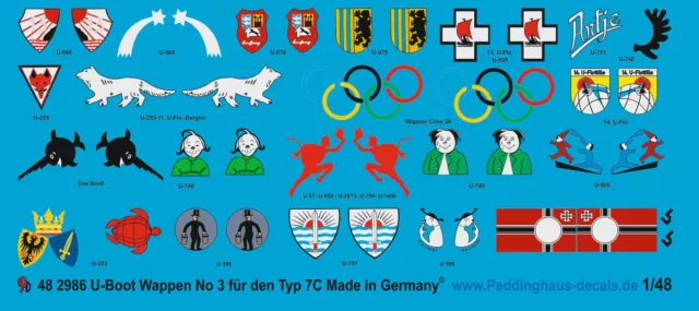 Peddinghaus-Decals 1/48 2986 U-Boot Wappen No 3 für Hachett U-Boot Typ 7C