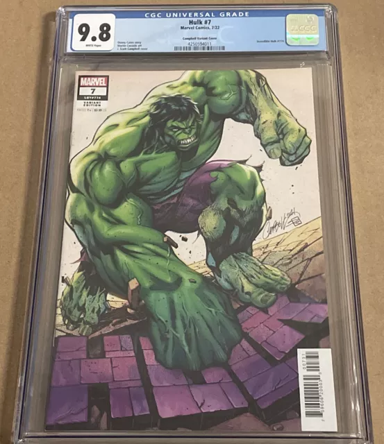 Hulk #7 Cgc 9.8 Nm/M J. Scott Campbell Variant Cover Donny Cates Marvel