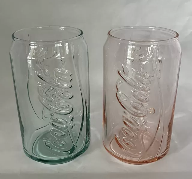 Vintage Coca Cola Glasses Clear and red Glass In Shape Of A Can Coke collectable