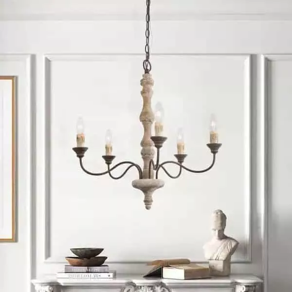 LNC French Country Chandelier, Farmhouse Handmade Distressed Wood 5 Lights Fi...