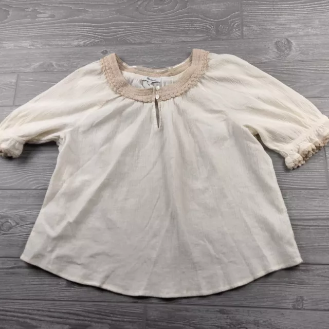 Madewell Womens Size LARGE  Beige Texture  Puff Sleeve Top Blouse