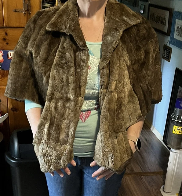 Vintage Real Fur Capelet M Stole Lined Brown Great Condition