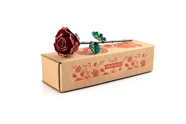 Eternal Wrought Iron Rose - Hand Forged (Red/Green)