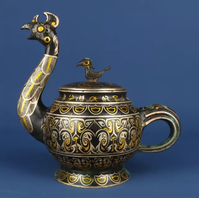 10.2"Han Dynasty Bronze Patterned gold and silver lifting beam teapot