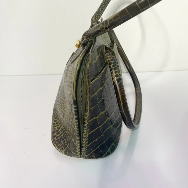 LONGCHAMP Roseau Green Croc Embossed Shoulder Bag With Dust Cover 5