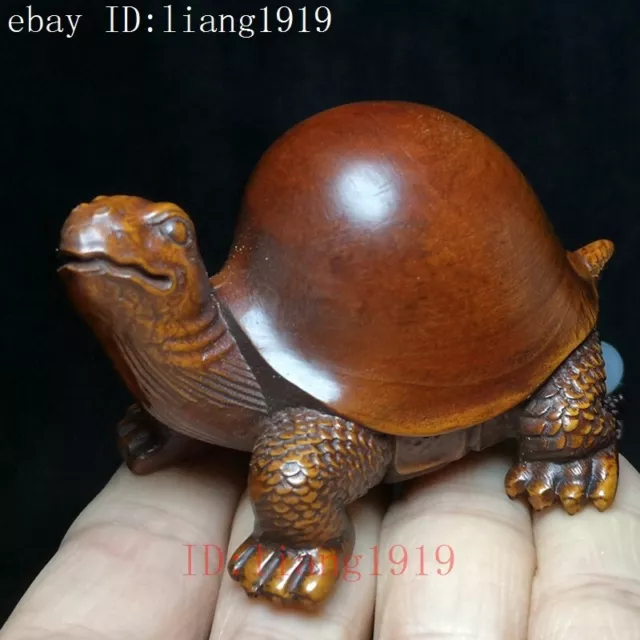 Japanese boxwood hand carved turtle tortoise statue netsuke ornament collectable