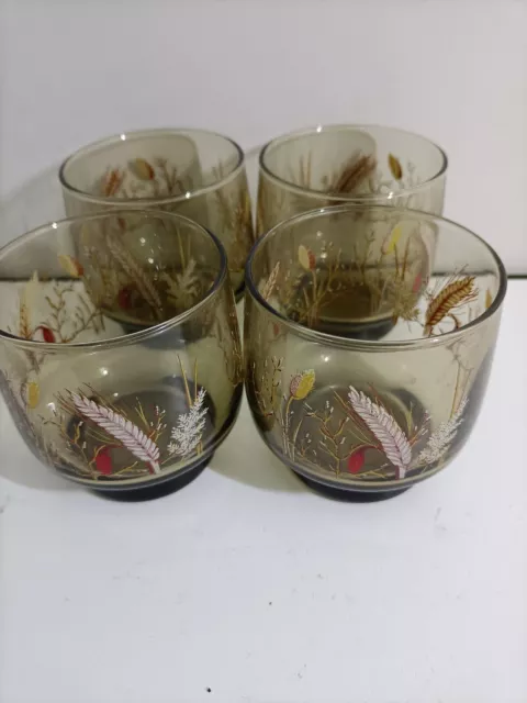 Set 4 Vintage Luminarc Smoked Glass 1970's French Tivoli Wheatfield Glasses4