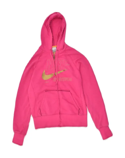 NIKE Womens Graphic Zip Hoodie Sweater UK 12 Medium Pink Cotton AB01