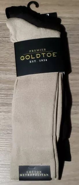 3 Pairs GOLD TOE Premier Men's Cotton Metropolitan Dress Crew Socks Size 6-12.5