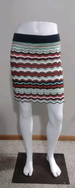 M Missoni Mini Skirt Size 40 Small 4 Green Pink Chevron Pull On Spring Lined