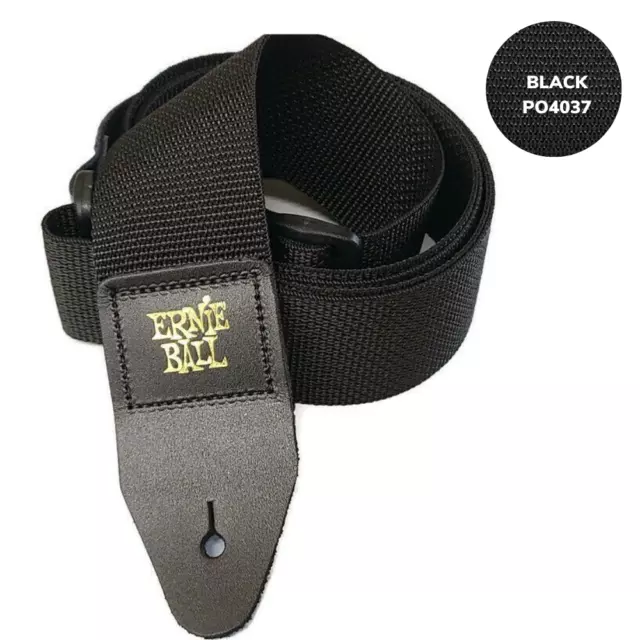 ERNIE BALL GUITAR STRAP/BASS STRAP POLYPRO - BLACK W- Leather Ends 2'' Wide 4037