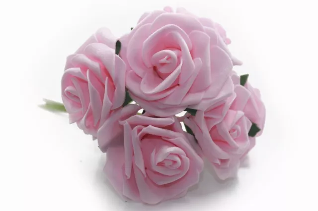 ROSA SCHIUMA 8 CM Mazzo di 6 Bouquet Matrimonio Artificiale Colorato Fiore ROSA CHIARO