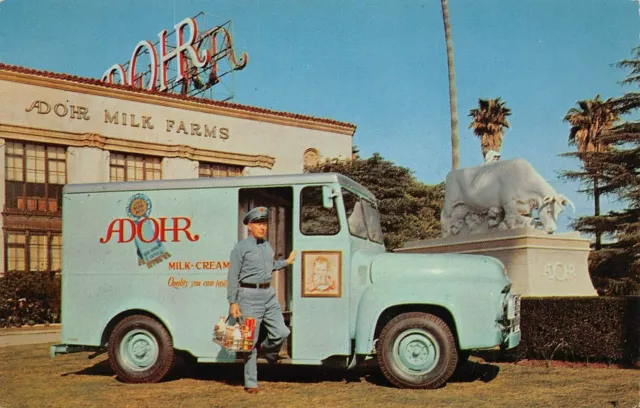 Los Angeles CA California Adohr Milk Farms Advertising Ford Truck Postcard M5