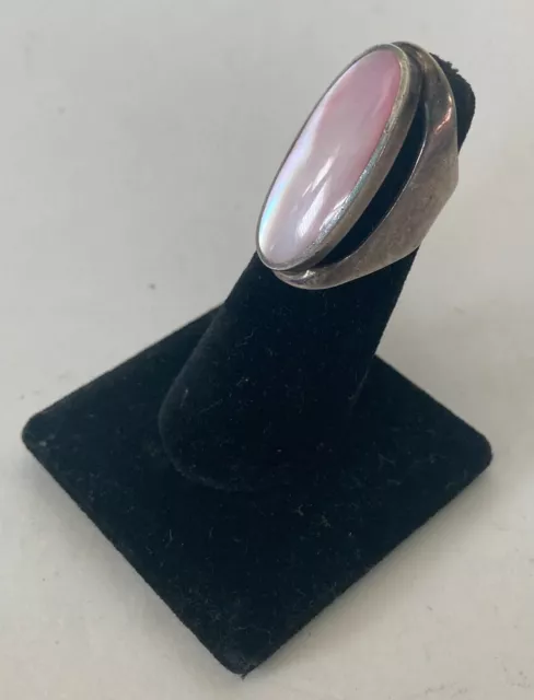 Vintage 1980's Rose Mother Of  Pearl 925 Sterling Silver Navajo Ring Size 6