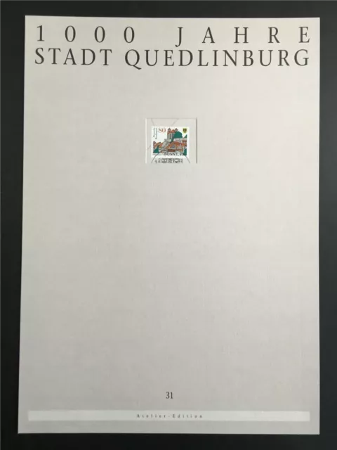 Brd Kunst-Edition 1994/31 1765 Quedlinburg Schlossberg Stiftskiche