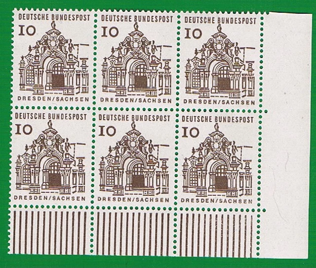 Bund DS "Kleine Bauwerke" Eckrand Sechserblock Mi.Nr. 454 Postfrisch ** 6x 10Pf