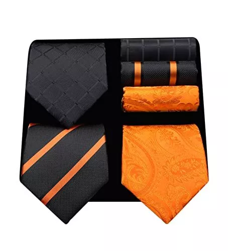 Mens Ties and Pocket Square Set Business Elegant Ties for Men Classic Lot 3 P...