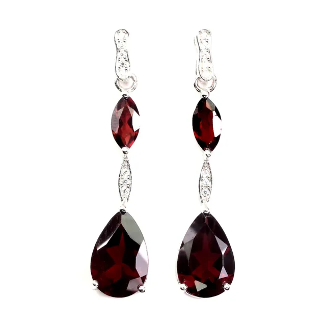 Unheated Pear Cut Mozambique Garnet 12x8mm White Cz 925 Sterling Silver Earrings