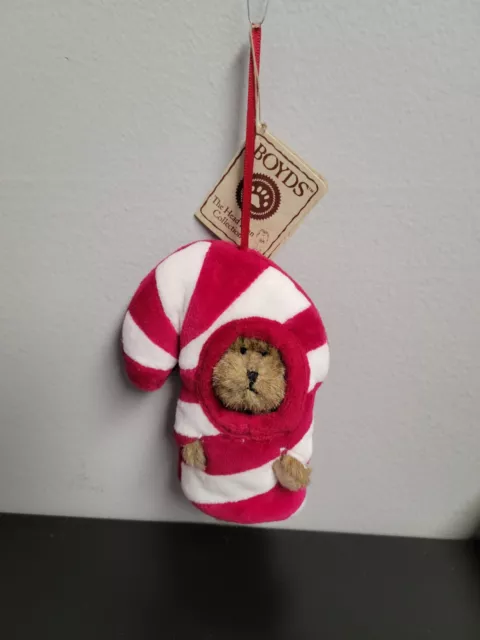 Boyd's Bears Mini Plush Ornament - Lil C.C. -  Adorable Candy Cane Peeker