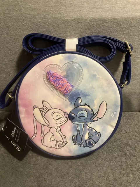 Disney Stitch & Angel Valentine’s Heart Canteen Confetti Crossbody Bag  Purse NWT
