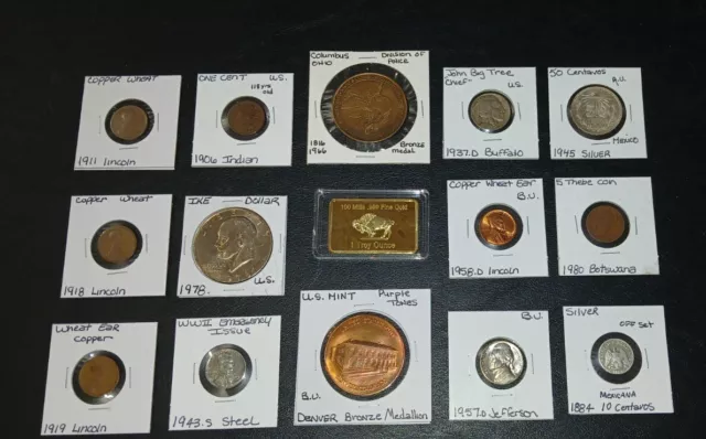 COIN LOT Old collection OLD SILVER .999 Gold BAR 1911 Penny IKE no junk drawer