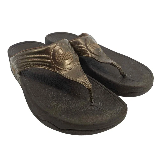 FitFlop Walkstar women 6 Bronze Flip Flop Slide thong low platform Sandals