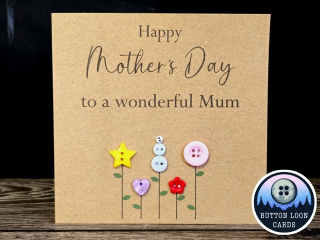 HANDMADE & PERSONALISED Button Card Happy Mother's Day Rainbow Flowers ...