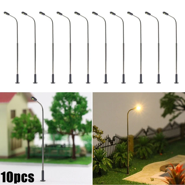 10 Lampadaires Doubles Pour Réseau Ferroviaire Miniature - Éclairage Chaud Réaliste - Échelle 1:100 - Idéal Pour Décorations De Gare Et Maquettes