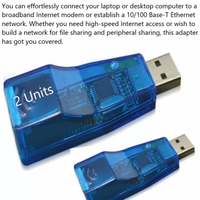 2 X USB 2.0 to 10/100/1000 Mbps Gigabit RJ45 Ethernet LAN Network Adapter PC Mac