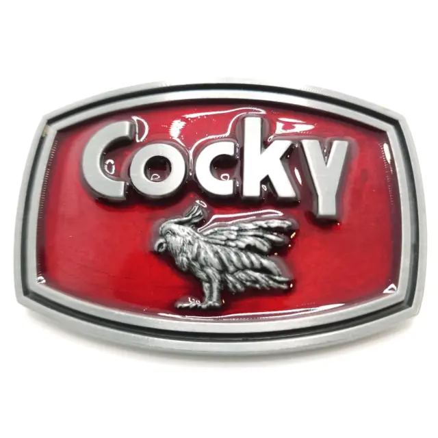 Cocky Belt Buckle Thick Sturdy Metal & Enamel Red
