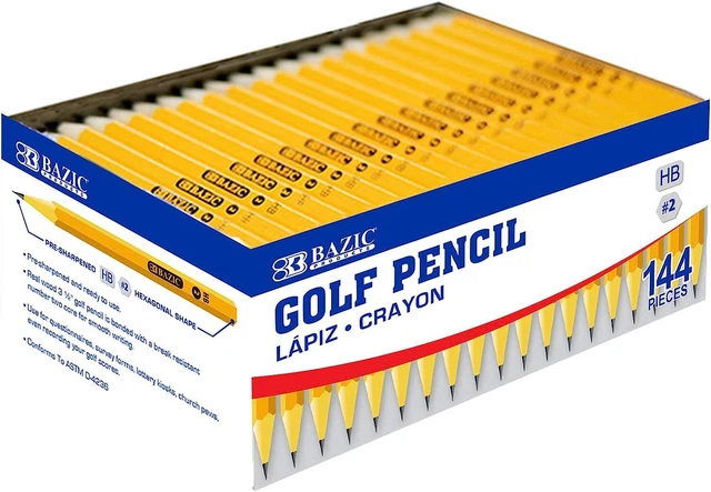 BAZIC Pre-Sharpened #2 Golf Pencil, Yellow Mini Wood-Cased Pencils, Class Pack