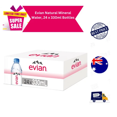 Evian Natural Mineral Water Bottles, 24 x 330 ml