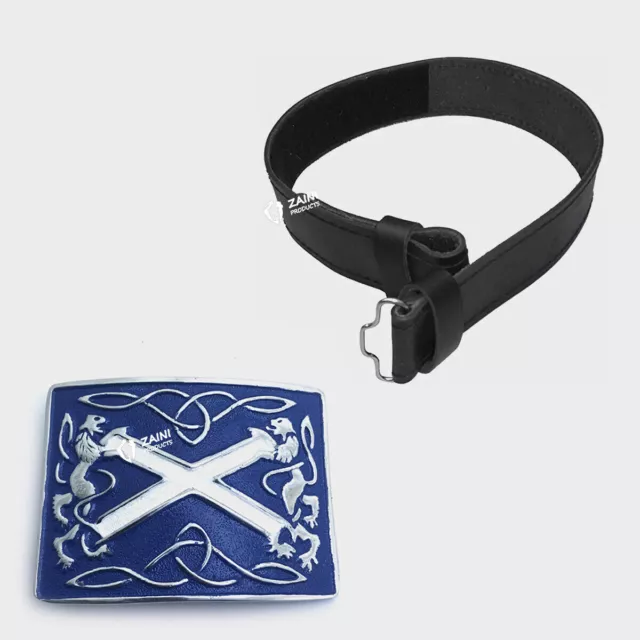 Cintura in pelle nera del Kilt scozzese delle Highland con fibbia leone...