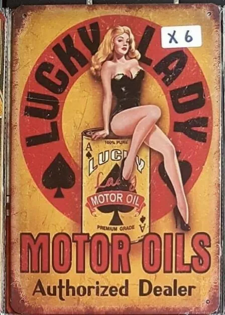 Lucky Lady Motor Oils Tin Sign Bar Shed & Man Cave Signs AU Seller