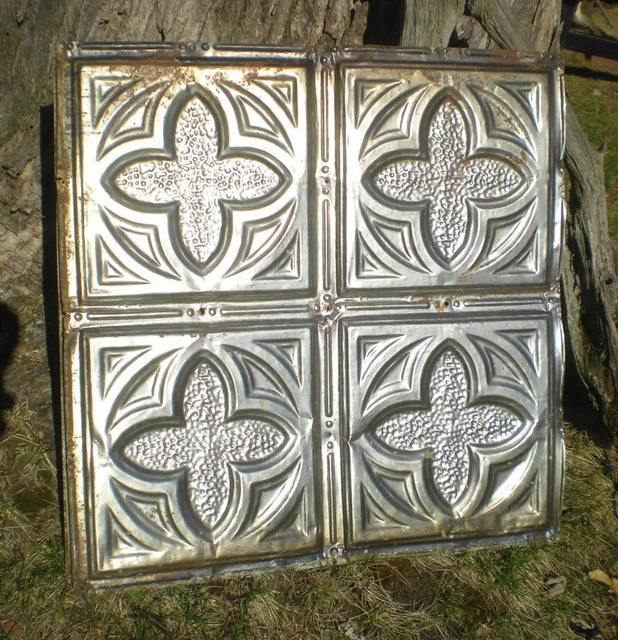 Antique Gothic Victorian Ceiling Tin Tile Canvas Shabby Chic Clover Quatrefoil